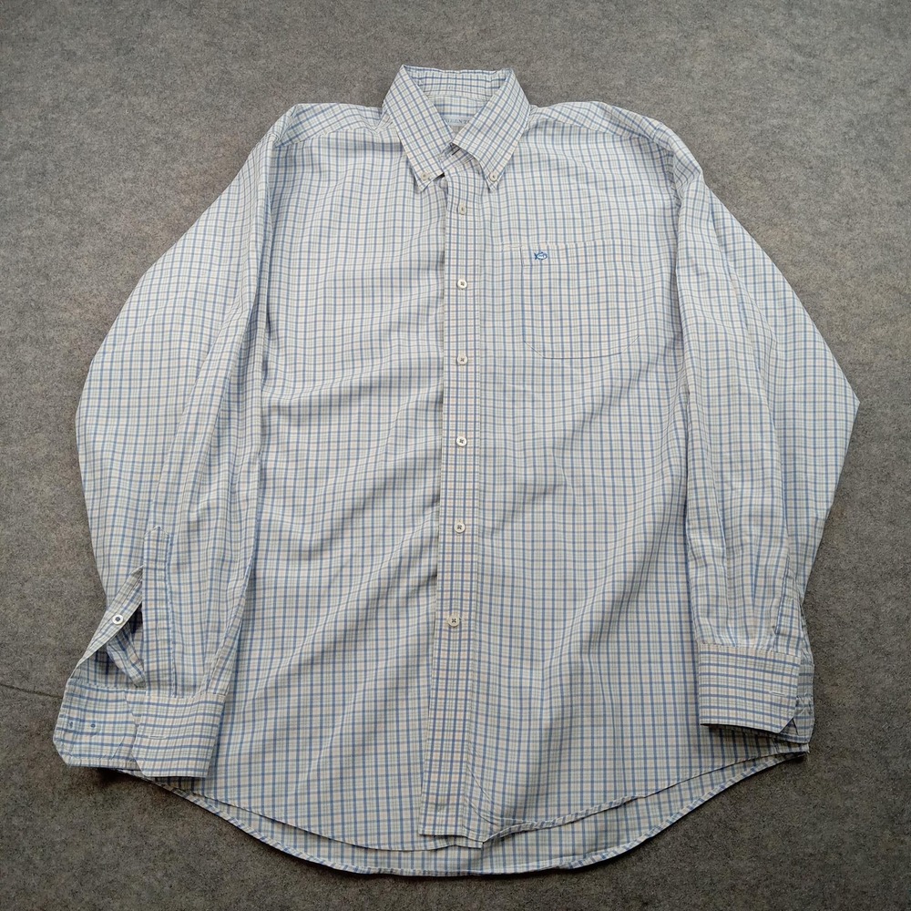 Southern Tide Shirt Mens Large 52 Blue Check Classic Fit Button Down Long Sleeve